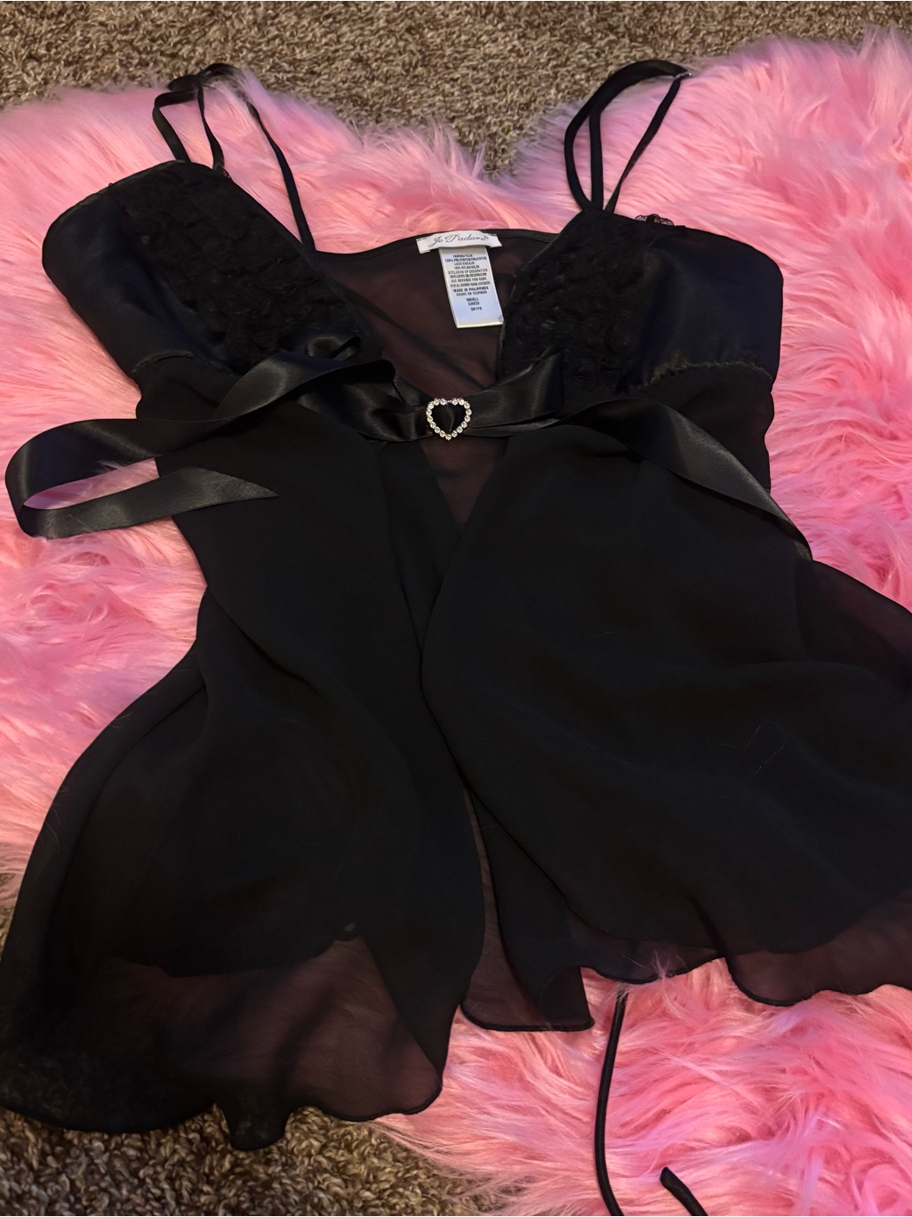 Vintage 1999 Black Sheer Babydoll Lingerie With Heart Accent - Size Small